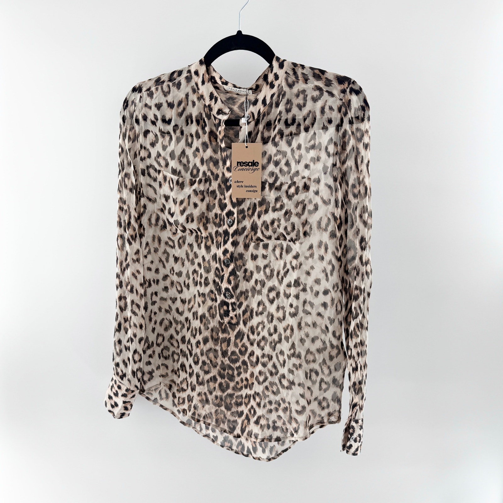 Equipment Silk Semi-Sheer Animal Print Button-Up Blouse Top Brown Women's Small